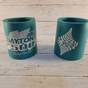 2 Vintage 1999 Daytona 500 NASCAR Can Cooler Huggie Teal Foam Set of 2 HUGGIE500